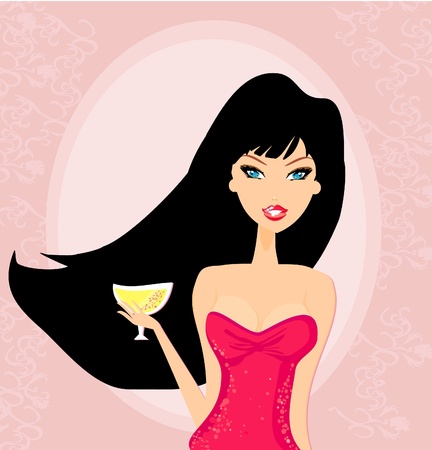 Beautiful disco girl with drink のイラスト素材