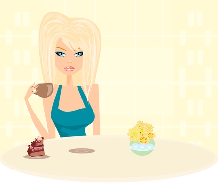Beautiful lady drinking coffee のイラスト素材