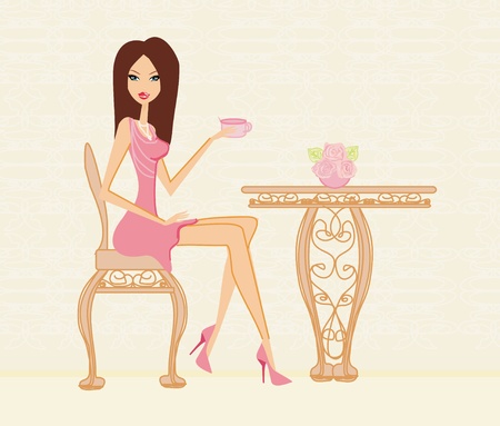Beautiful lady drinking coffee のイラスト素材