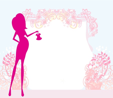 Beautiful pregnant woman on shopping for her new baby- abstract background のイラスト素材