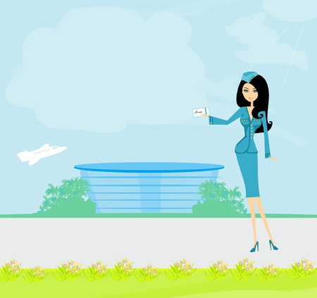 Beautiful stewardess with ticket のイラスト素材