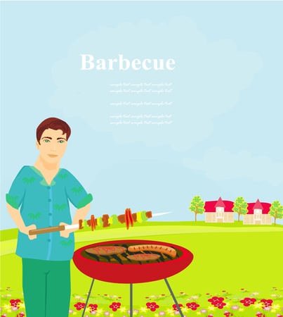 man cooking on his barbecue のイラスト素材