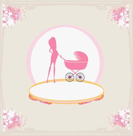 mother with baby strollerのイラスト素材