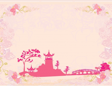 old paper with Asian Landscape のイラスト素材