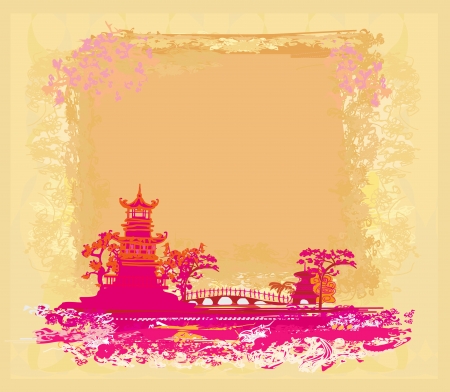 old paper with Asian Landscape のイラスト素材
