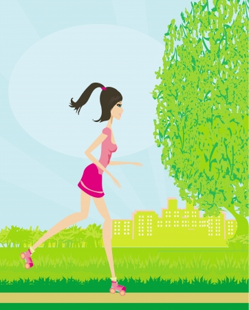 teen girl having fun on roller skates のイラスト素材