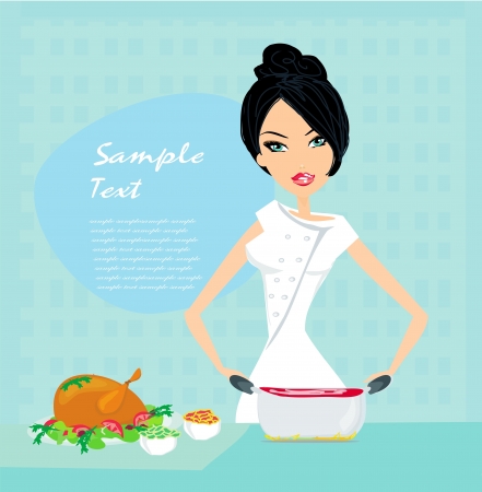Housewife serving a chicken のイラスト素材