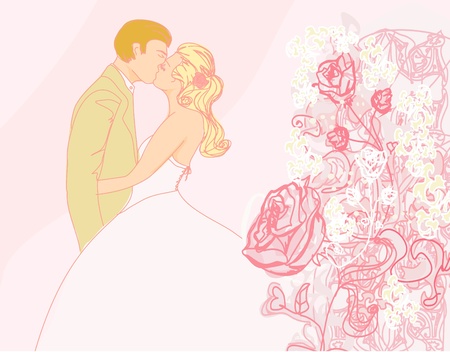 wedding couple kissing - vintage background のイラスト素材