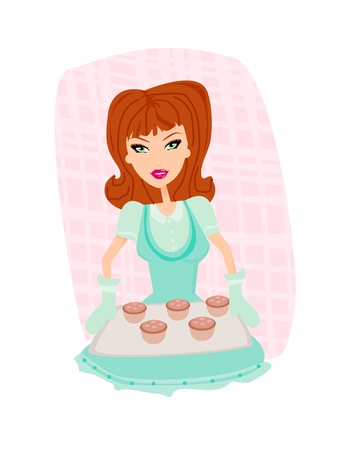 Housewife serving cookies のイラスト素材