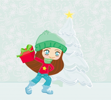 Christmas postcard with beautiful girl のイラスト素材