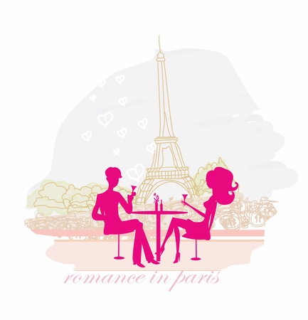 Young couple flirt and drink champagne in Paris のイラスト素材