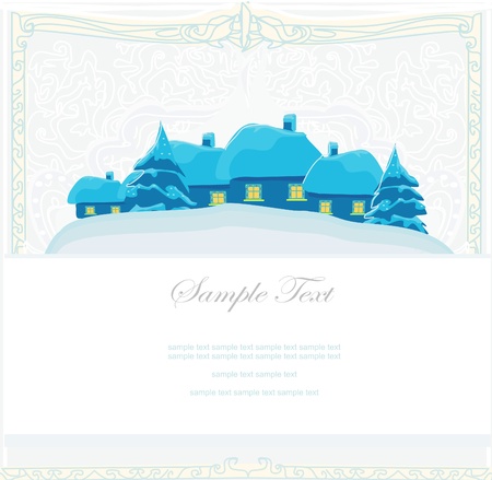Christmas night in the village card のイラスト素材