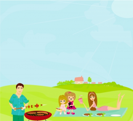 Family Having A Barbecue Party のイラスト素材