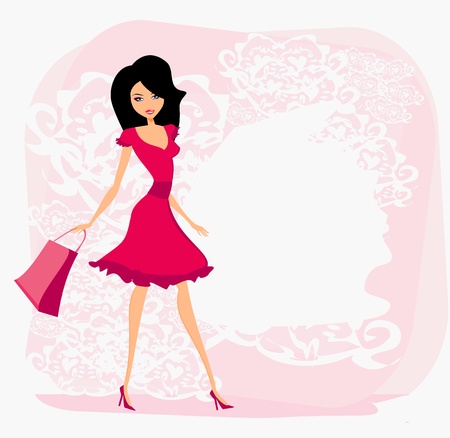 fashion girl Shopping のイラスト素材