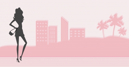 fashion silhouettes girl Shopping in the city のイラスト素材
