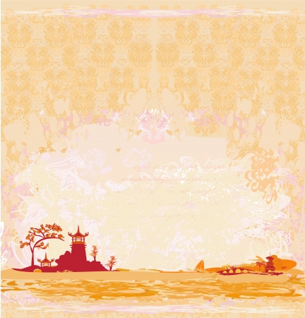 old paper with Asian Landscape のイラスト素材