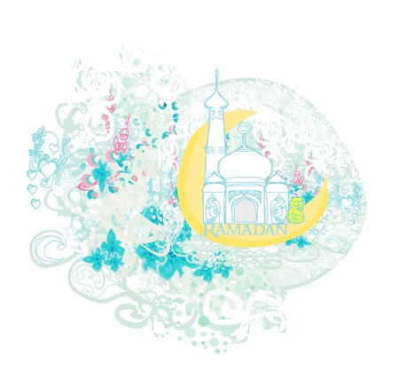 artistic pattern background with moon and mosque のイラスト素材