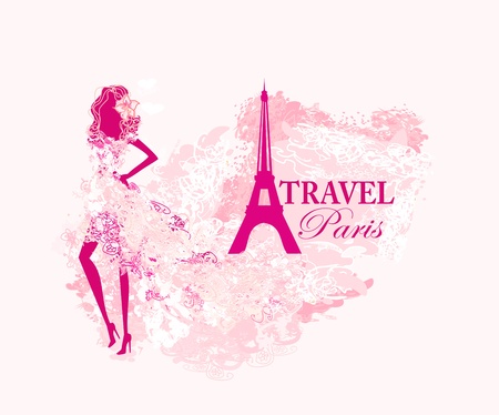 beautiful women Shopping in Paris のイラスト素材