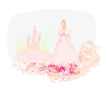 Beautiful young princess in front of her castle のイラスト素材