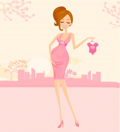Beautiful pregnant woman on shopping for her new babyのイラスト素材