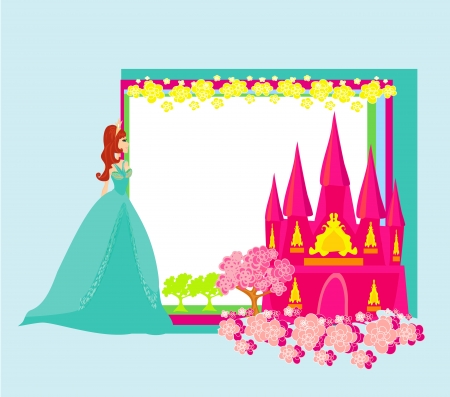 Beautiful young princess in front of her castle - abstract frameのイラスト素材