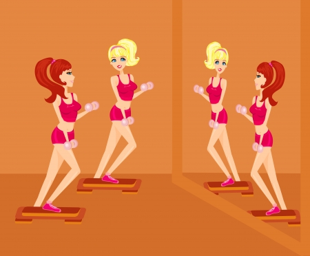 girls exercising with two dumbbell weights のイラスト素材