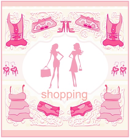 fashion silhouettes girls Shoppingのイラスト素材
