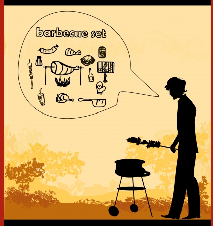 man cooking on his barbecue Invitation のイラスト素材