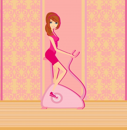 Girl on the exercise bike のイラスト素材