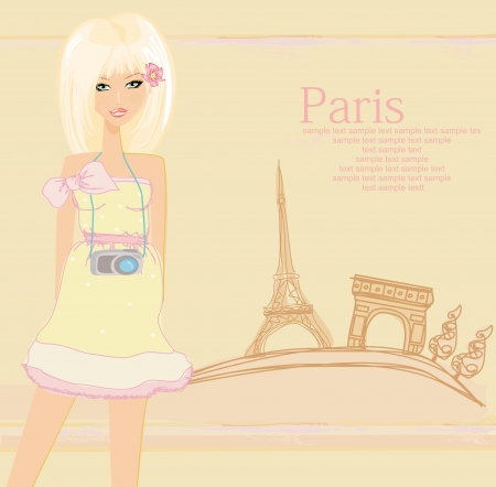 beautiful women Shopping in Paris - illustration card のイラスト素材