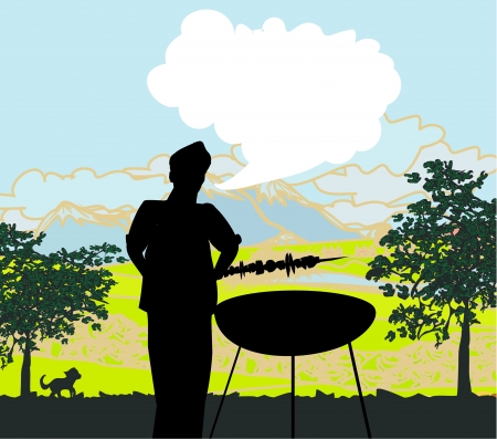 man cooking on his barbecue Invitation のイラスト素材