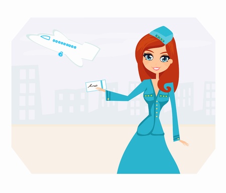 Beautiful stewardess with ticket のイラスト素材