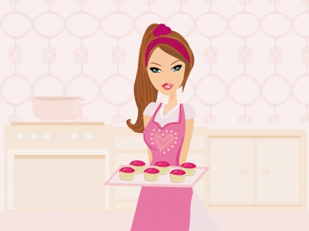 Housewife serving cookies のイラスト素材