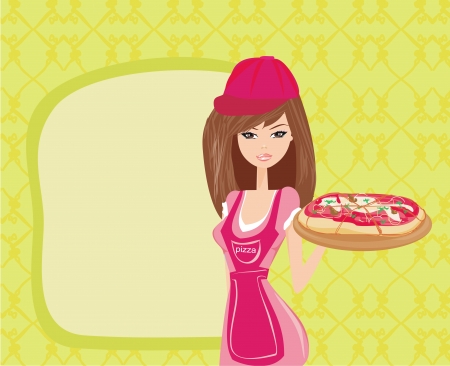 beautiful woman serving pizza のイラスト素材