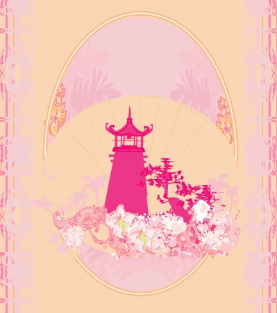 old paper with Asian Landscape のイラスト素材