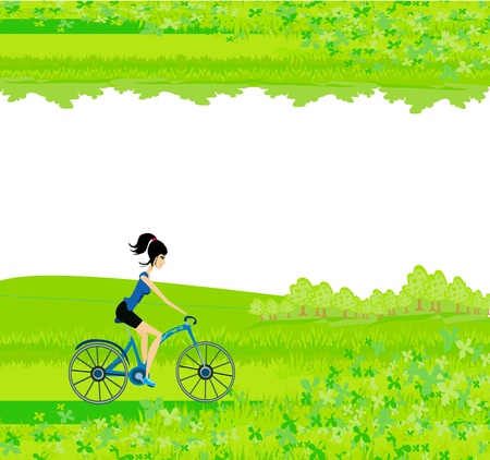 Cycling Poster with silhouette Girl - abstract frameのイラスト素材