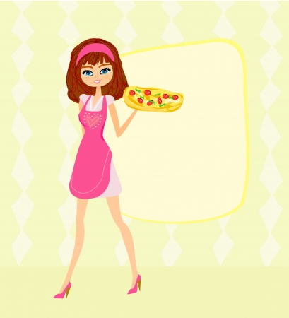  beautiful woman serving pizza のイラスト素材