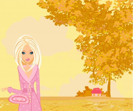 beautiful girl in autumn parkのイラスト素材