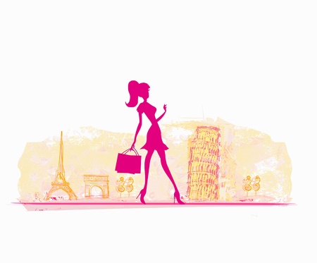  beautiful women Shopping in France and Italy のイラスト素材