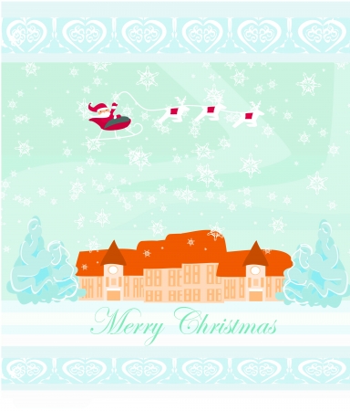 Happy New year card with Santa and winter landscape のイラスト素材