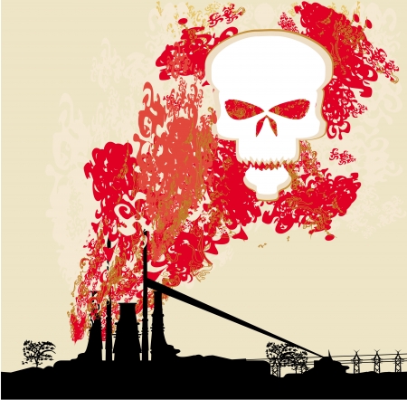 Thick smoke coming out of factory chimney のイラスト素材