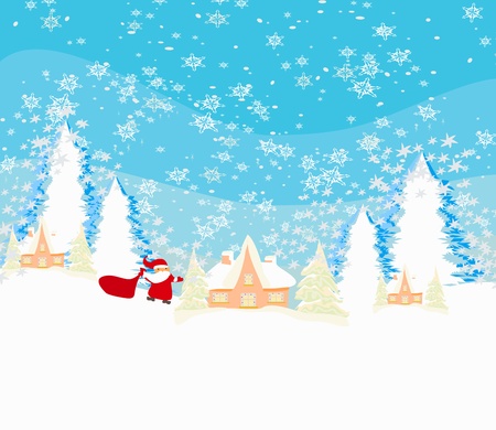  Happy New year card with Santa and winter landscape のイラスト素材
