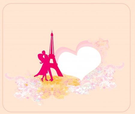  Romantic couple in Paris kissing near the Eiffel Tower のイラスト素材