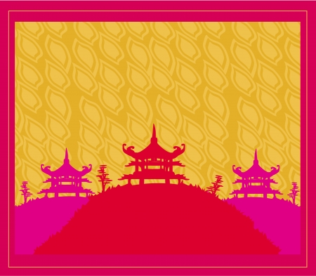  old paper with Asian Landscape のイラスト素材