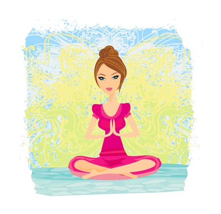  Yoga girl in lotus position のイラスト素材