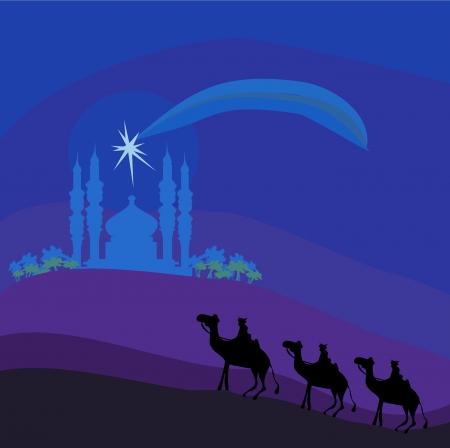  Classic three magic scene and shining star of Bethlehem, vector illustration のイラスト素材