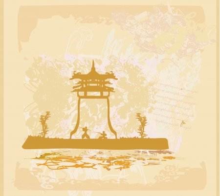  Samurai silhouette in Asian Landscape のイラスト素材