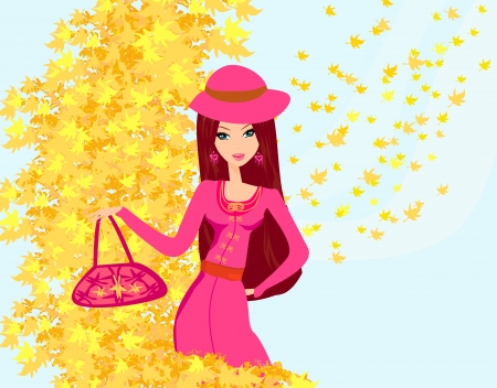  beautiful girl in autumn backgroundのイラスト素材