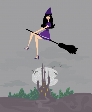  Witch flying on a broom in moonlight. のイラスト素材