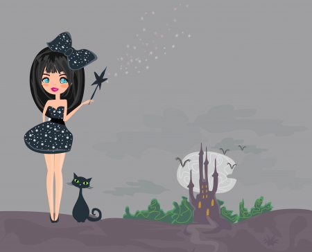 Halloween witch and her cat のイラスト素材